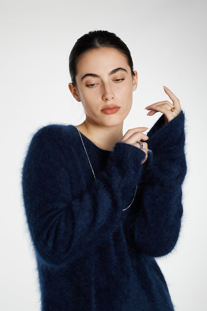 Featherlight Brushed Cashmere Crewneck Sweater  Fibflx