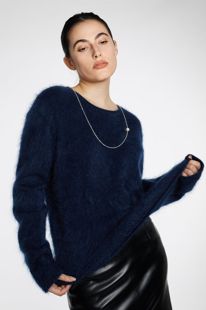 Featherlight Brushed Cashmere Crewneck Sweater  Fibflx