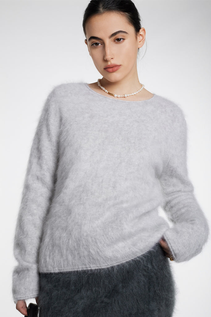 Featherlight Brushed Cashmere Crewneck Sweater  Fibflx