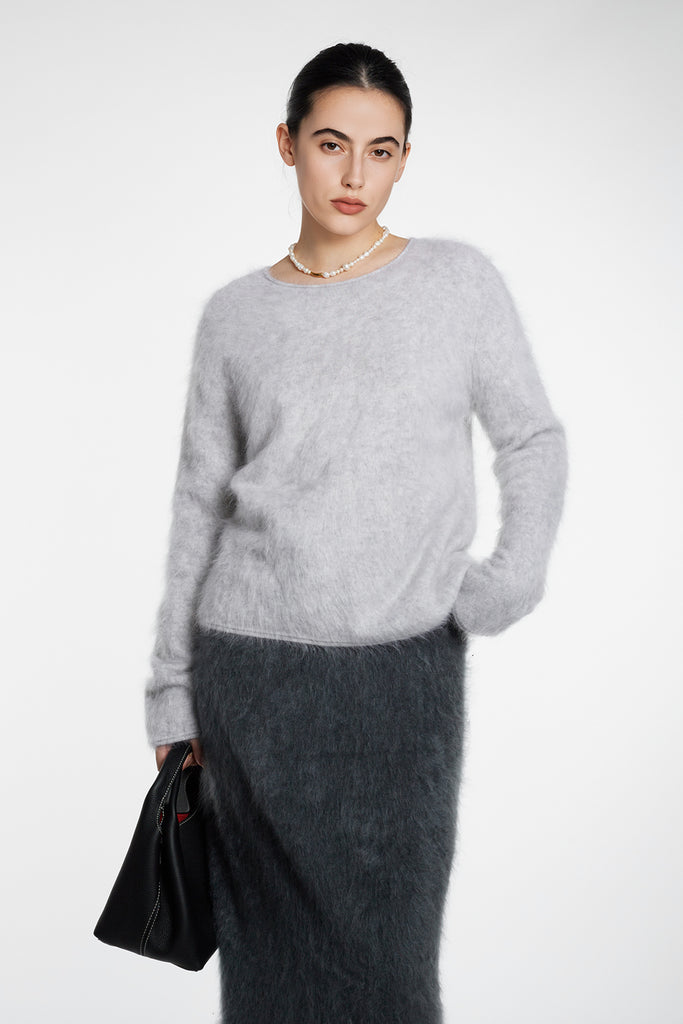 Featherlight Brushed Cashmere Crewneck Sweater  Fibflx