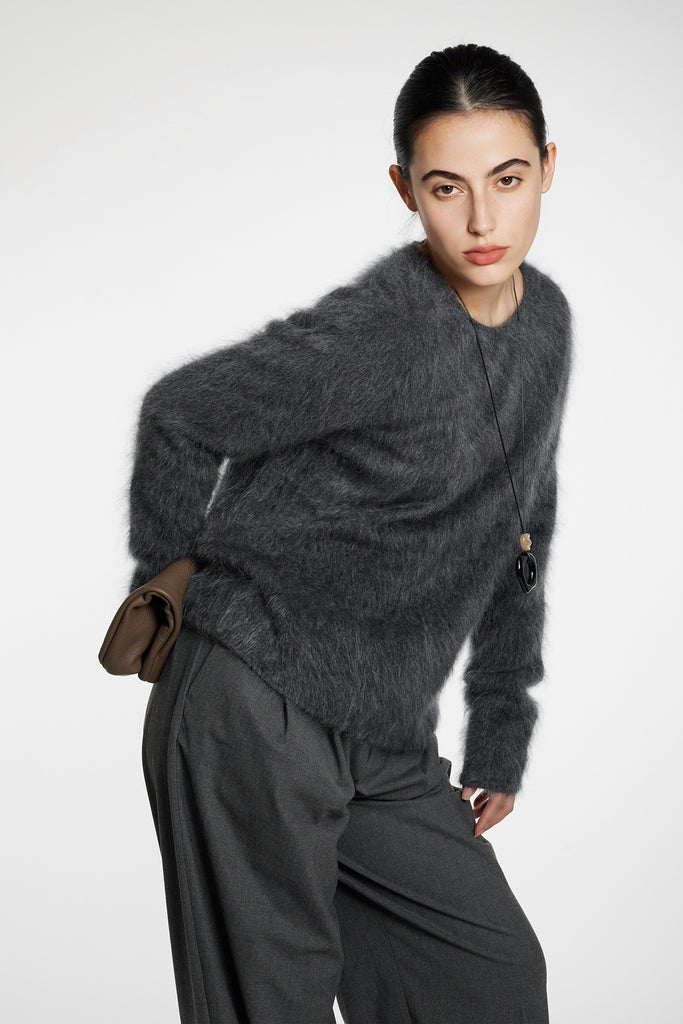 Featherlight Brushed Cashmere Crewneck Sweater  Fibflx