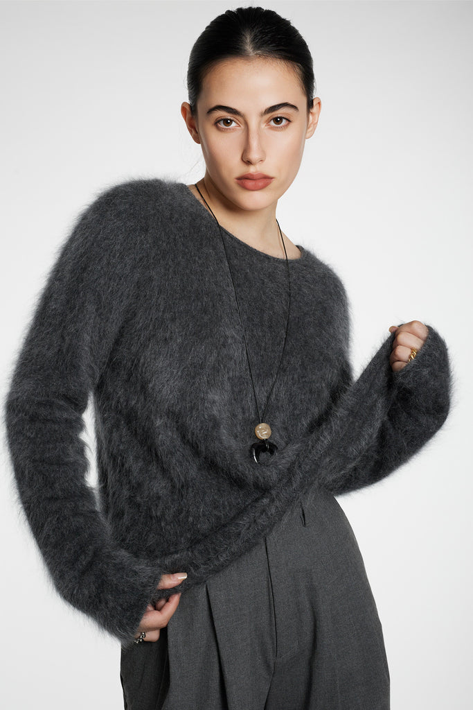 Featherlight Brushed Cashmere Crewneck Sweater  Fibflx