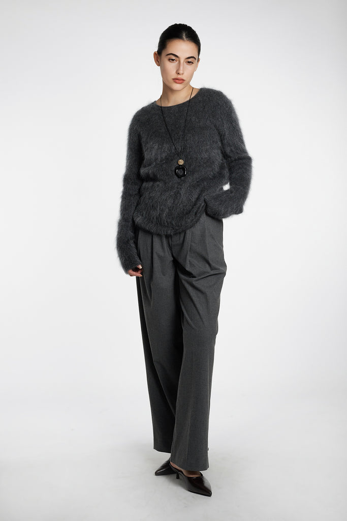 Featherlight Brushed Cashmere Crewneck Sweater  Fibflx