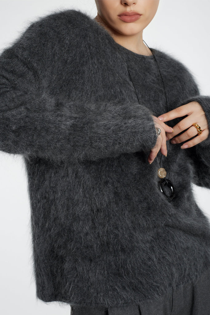 Featherlight Brushed Cashmere Crewneck Sweater  Fibflx