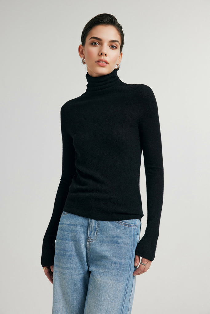 Featherlight Washable Cashmere-Silk Turtleneck Sweater  Fibflx