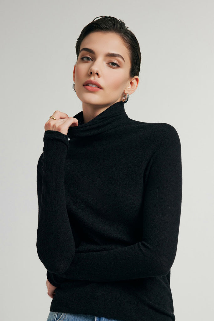 Featherlight Washable Cashmere-Silk Turtleneck Sweater  Fibflx