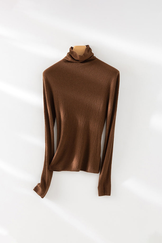 Featherlight Washable Cashmere-Silk Turtleneck Sweater Chocolate Brown / M / 36.8% Cashmere 27.3% Nylon 2 Fibflx