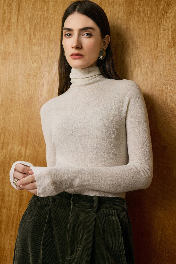 Featherlight Washable Cashmere-Silk Turtleneck Sweater  Fibflx