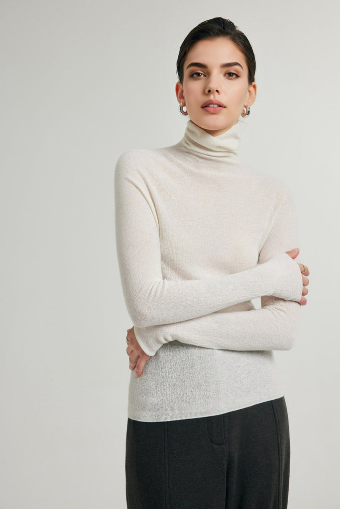 Featherlight Washable Cashmere-Silk Turtleneck Sweater  Fibflx