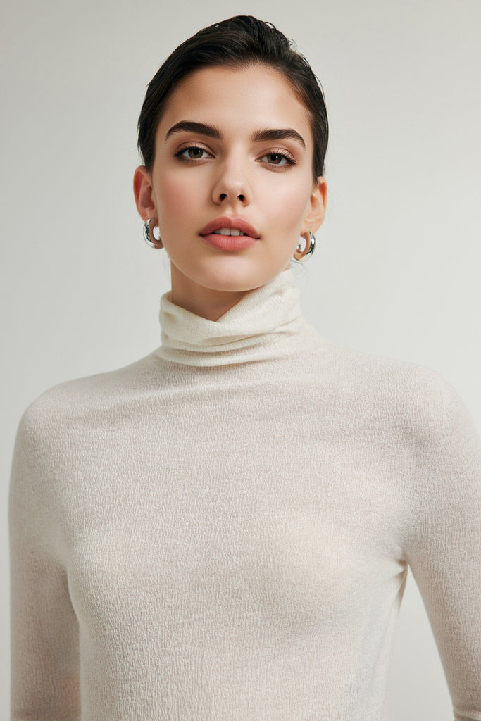 Featherlight Washable Cashmere-Silk Turtleneck Sweater  Fibflx