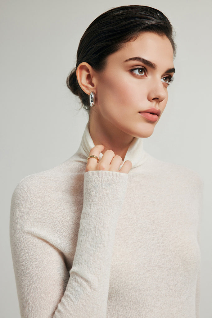 Featherlight Washable Cashmere-Silk Turtleneck Sweater  Fibflx