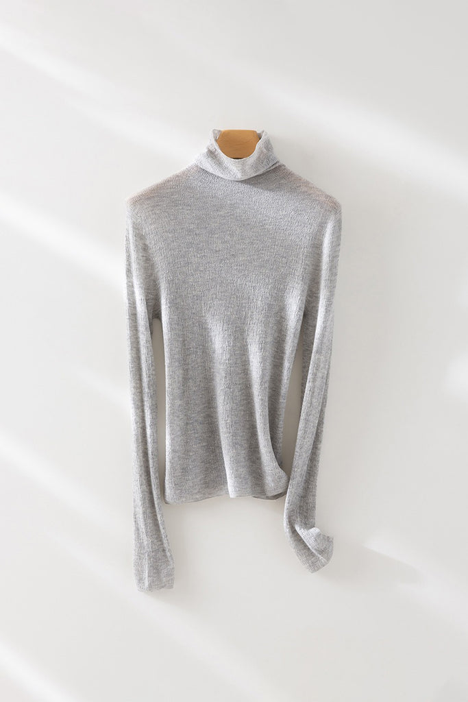 Featherlight Washable Cashmere-Silk Turtleneck Sweater Rhinestone Grey / M / 36.8% Cashmere 27.3% Nylon 2 Fibflx