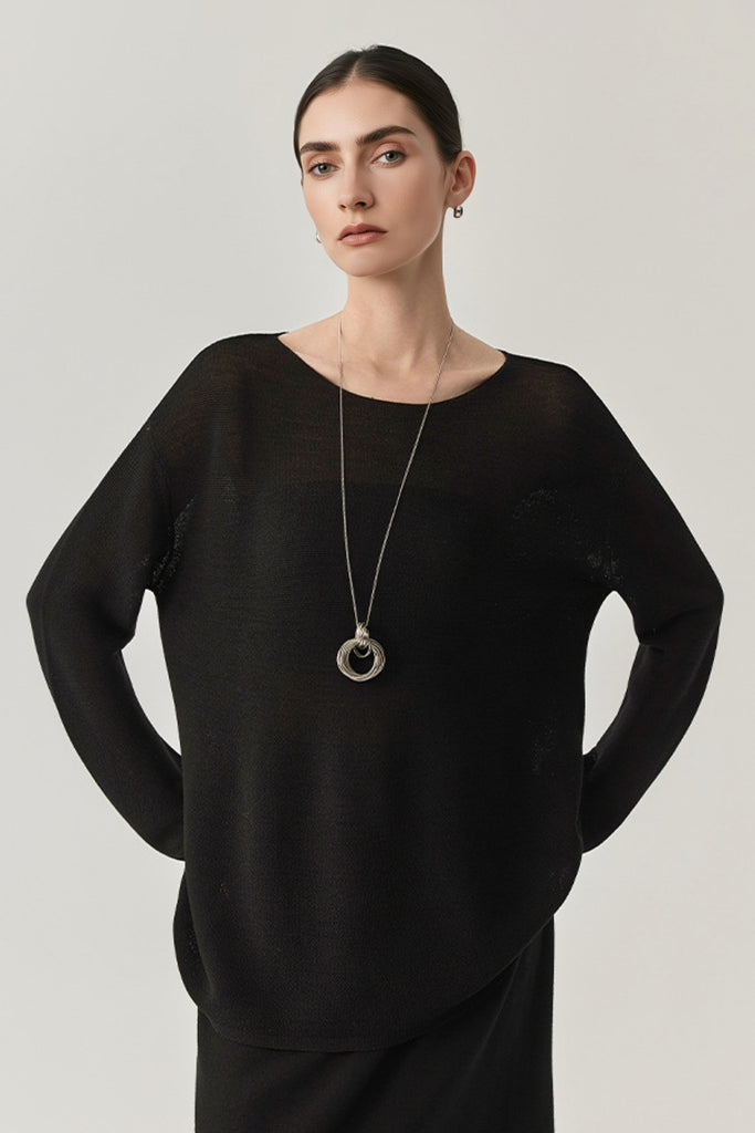Featherweight Oversized Wool-Silk Fine-Knit Sweater  Fibflx