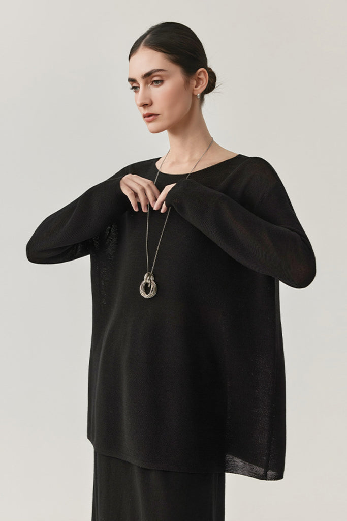 Featherweight Oversized Wool-Silk Fine-Knit Sweater  Fibflx