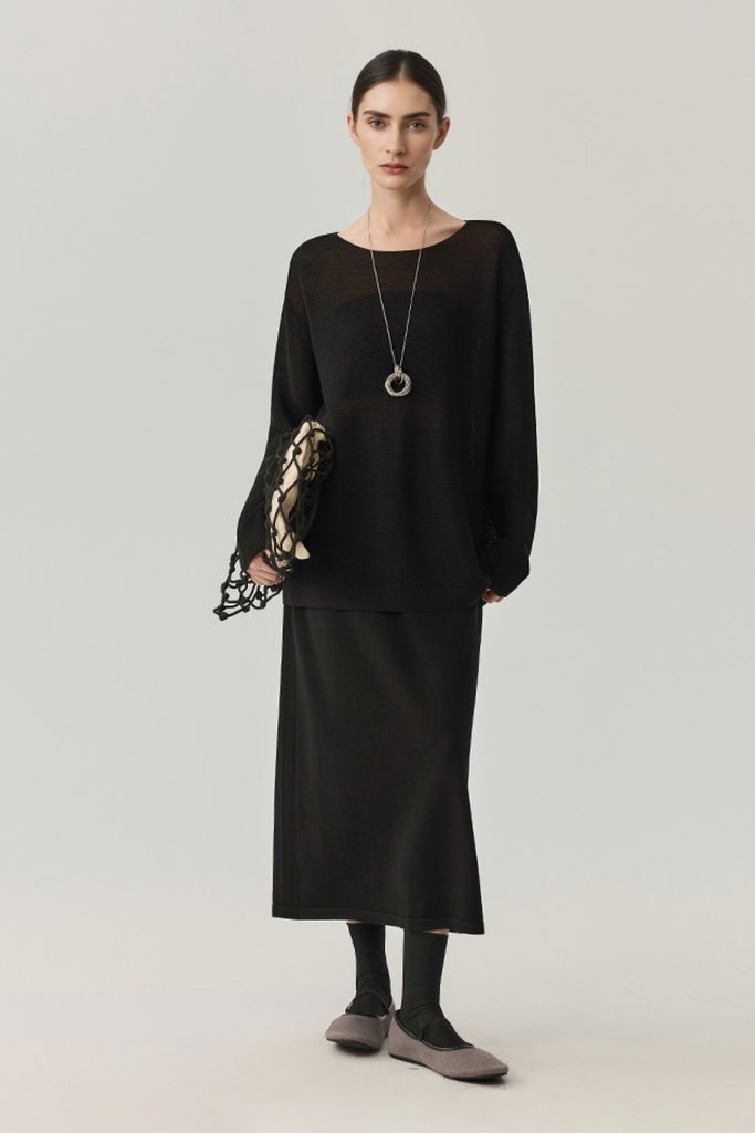 Featherweight Oversized Wool-Silk Fine-Knit Sweater  Fibflx