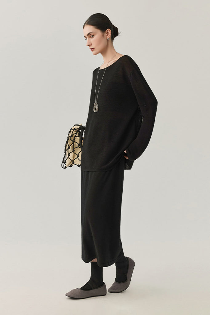 Featherweight Oversized Wool-Silk Fine-Knit Sweater  Fibflx