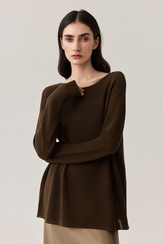 Featherweight Oversized Wool-Silk Fine-Knit Sweater Cocoa Brown / M Fibflx
