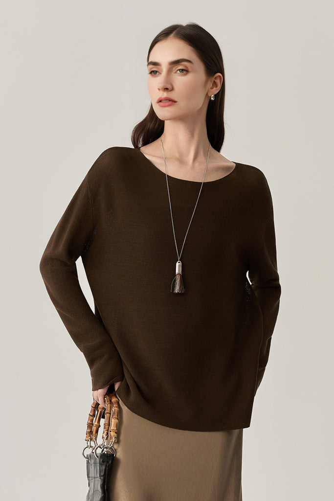 Featherweight Oversized Wool-Silk Fine-Knit Sweater  Fibflx