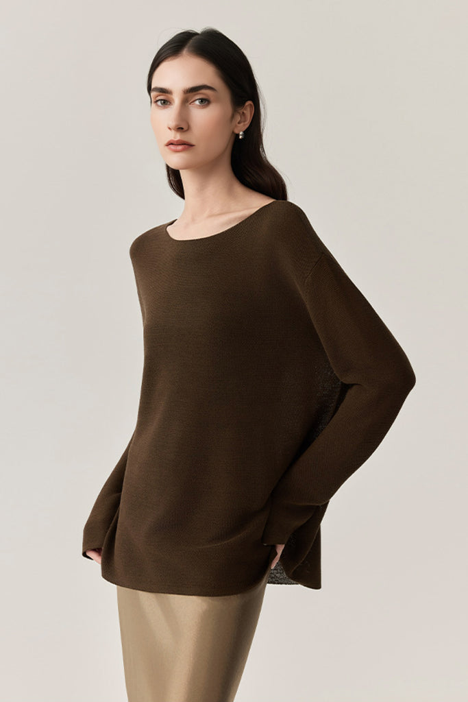 Featherweight Oversized Wool-Silk Fine-Knit Sweater  Fibflx
