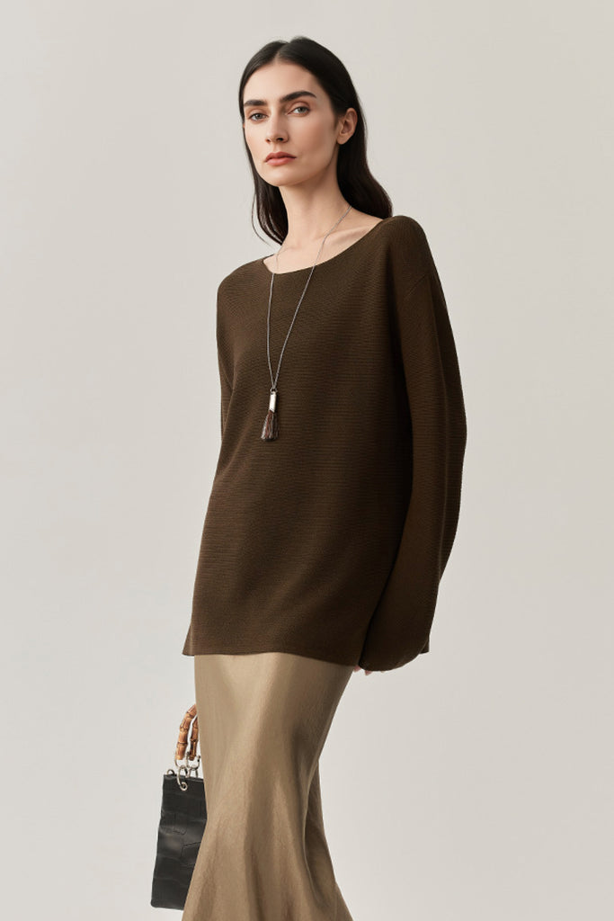 Featherweight Oversized Wool-Silk Fine-Knit Sweater  Fibflx