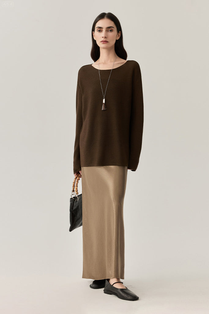 Featherweight Oversized Wool-Silk Fine-Knit Sweater  Fibflx