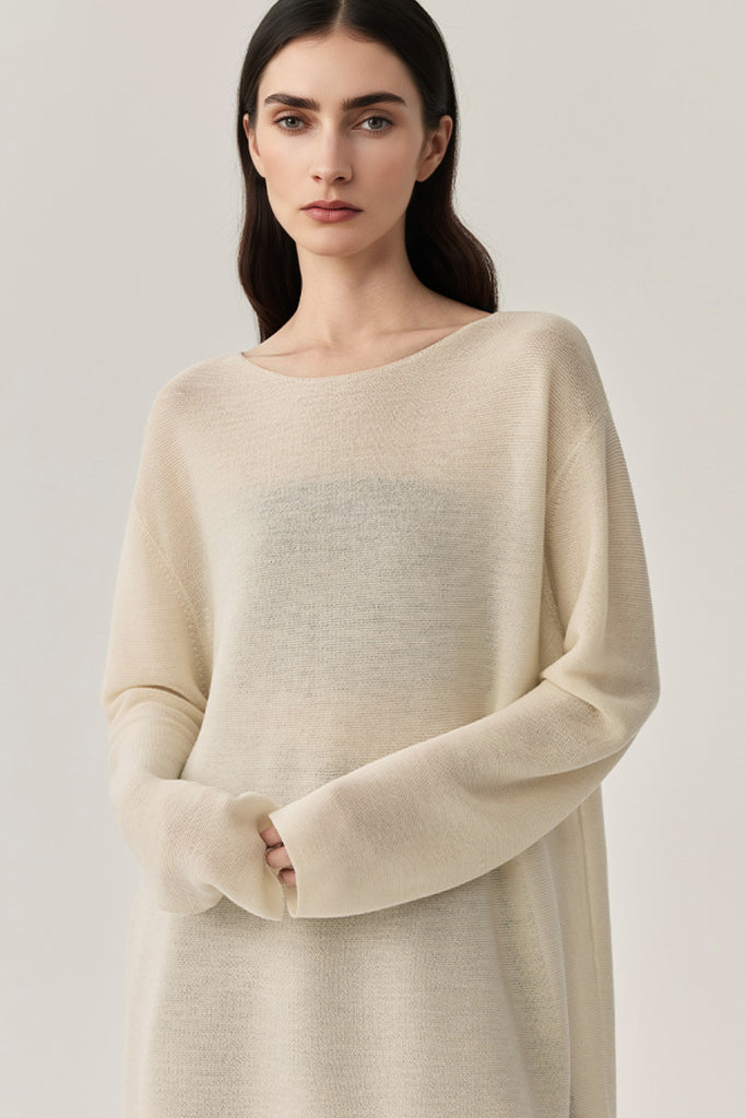Featherweight Oversized Wool-Silk Fine-Knit Sweater Off White / M Fibflx