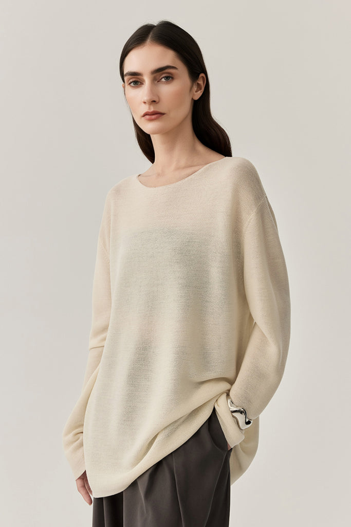 Featherweight Oversized Wool-Silk Fine-Knit Sweater  Fibflx