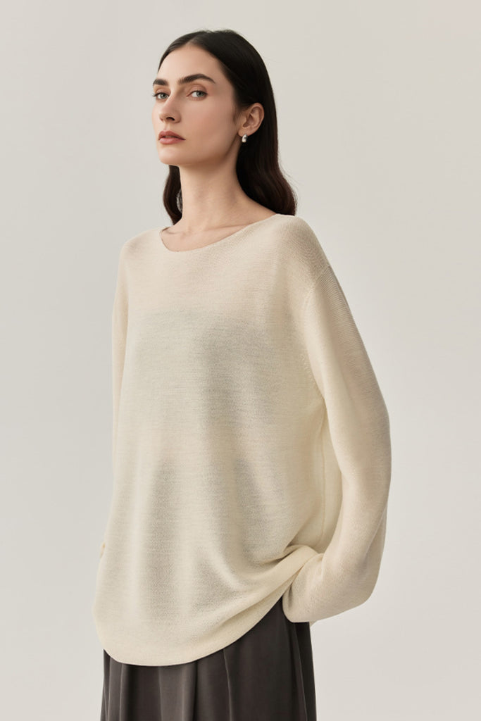 Featherweight Oversized Wool-Silk Fine-Knit Sweater  Fibflx