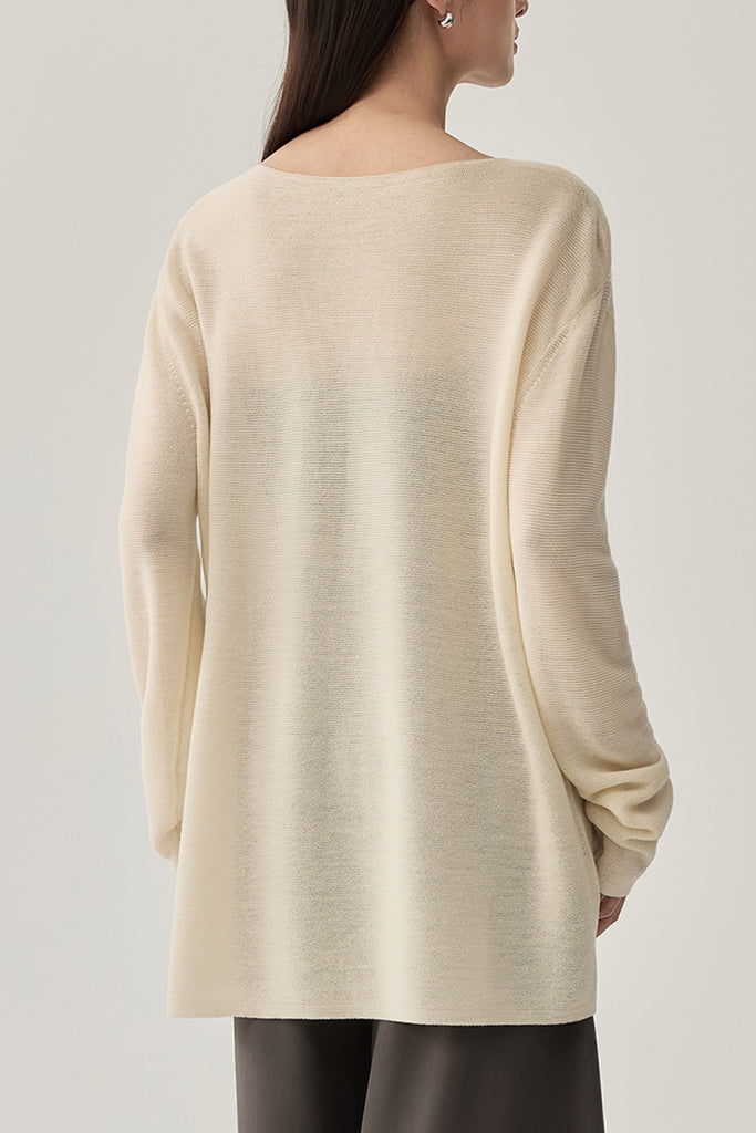 Featherweight Oversized Wool-Silk Fine-Knit Sweater  Fibflx