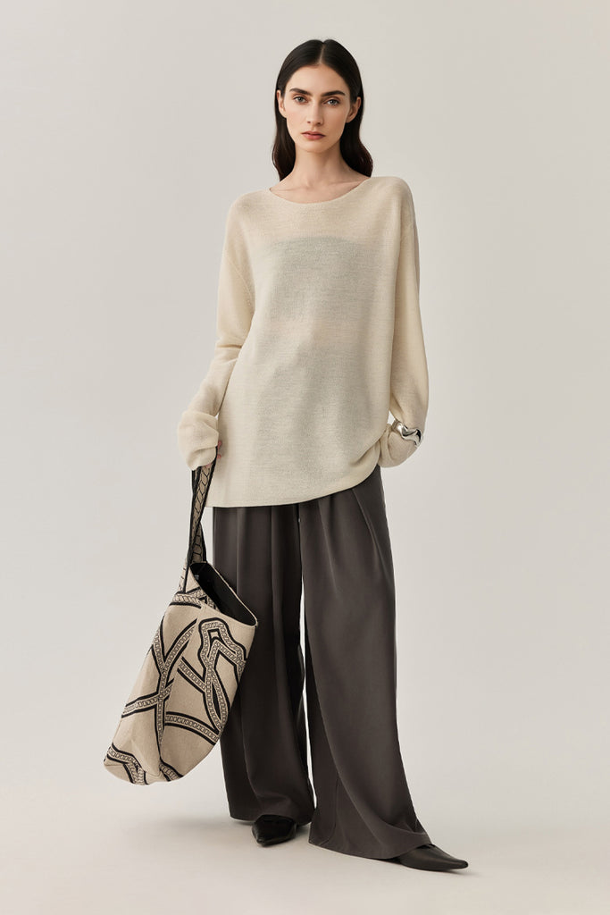 Featherweight Oversized Wool-Silk Fine-Knit Sweater  Fibflx