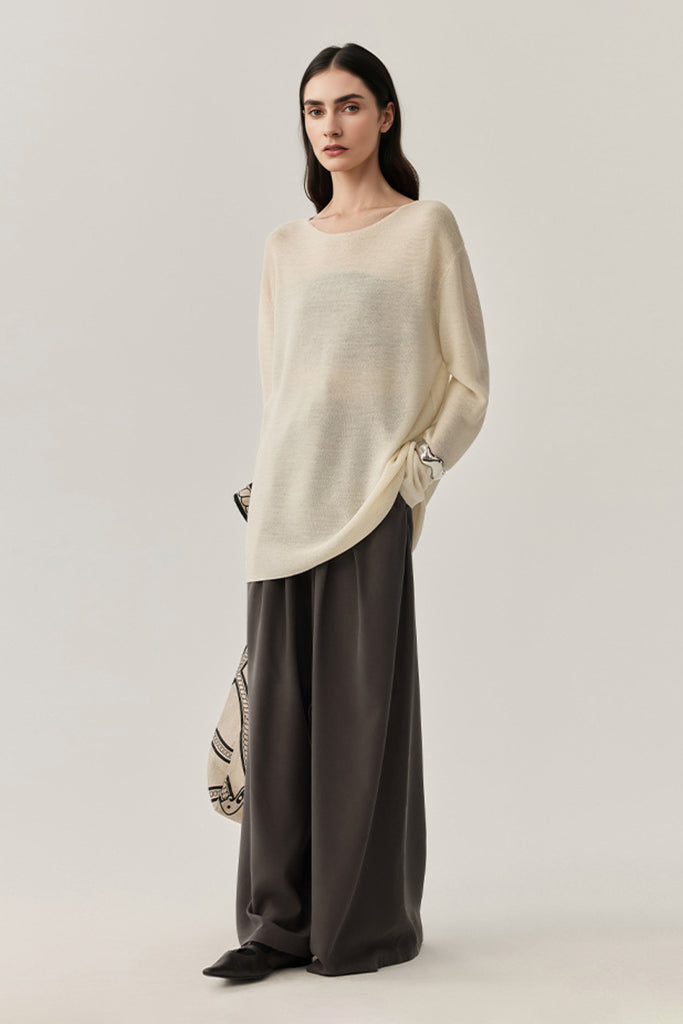 Featherweight Oversized Wool-Silk Fine-Knit Sweater  Fibflx