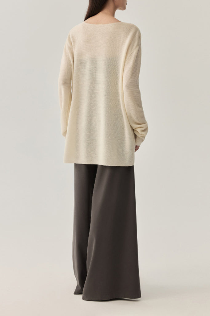 Featherweight Oversized Wool-Silk Fine-Knit Sweater  Fibflx
