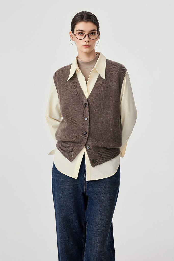 Fine-Knit Wool-Blend V-Neck Sweater Vest  Fibflx