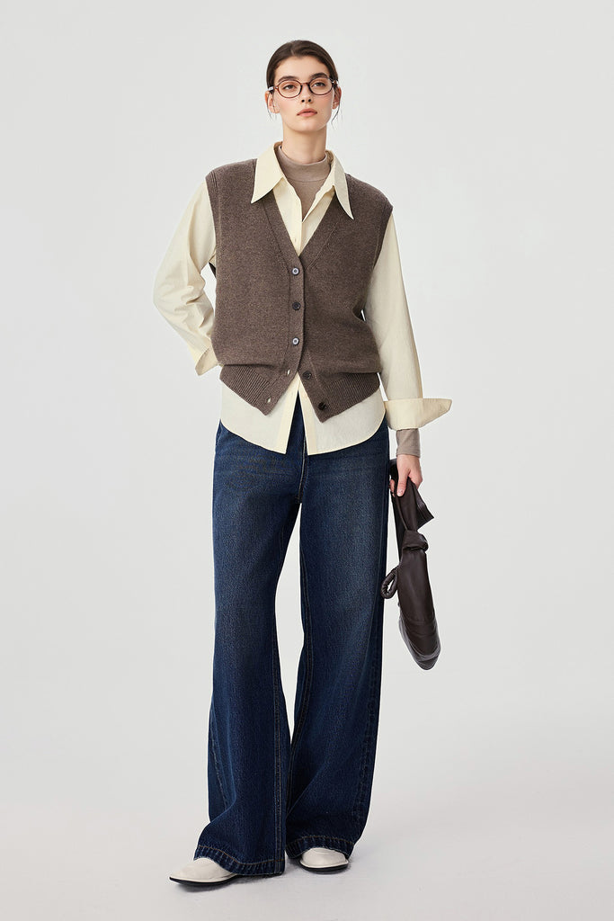 Fine-Knit Wool-Blend V-Neck Sweater Vest  Fibflx