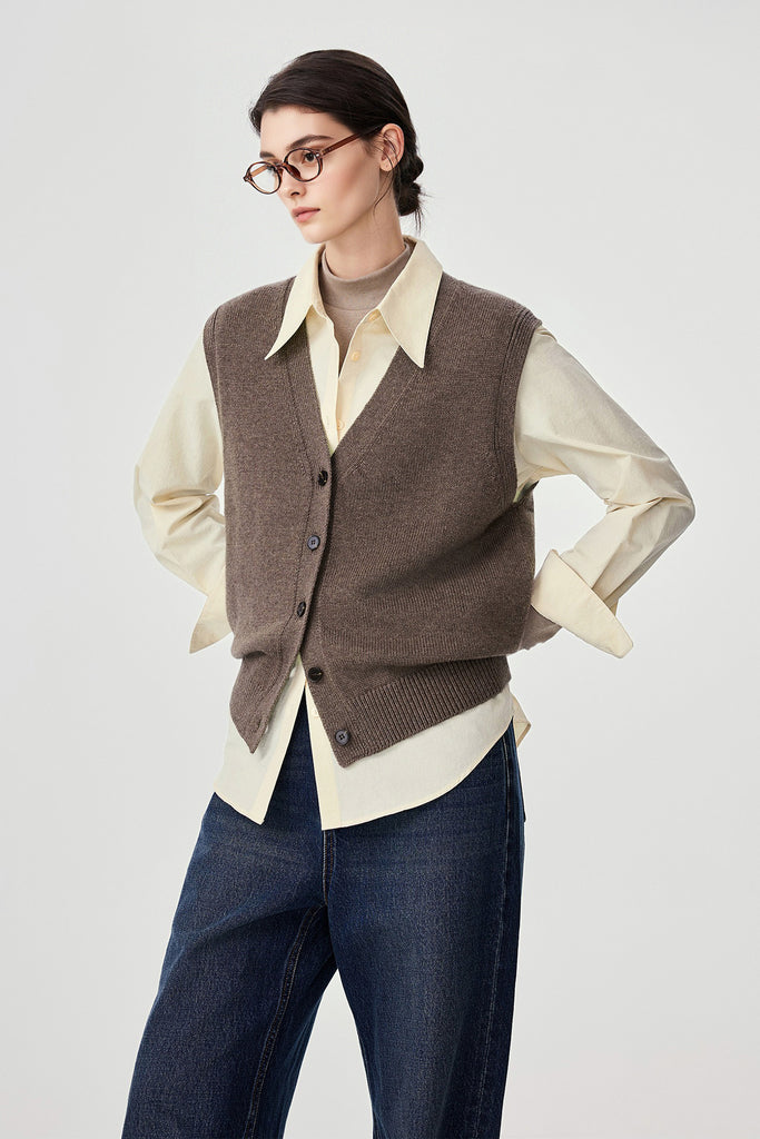 Fine-Knit Wool-Blend V-Neck Sweater Vest  Fibflx