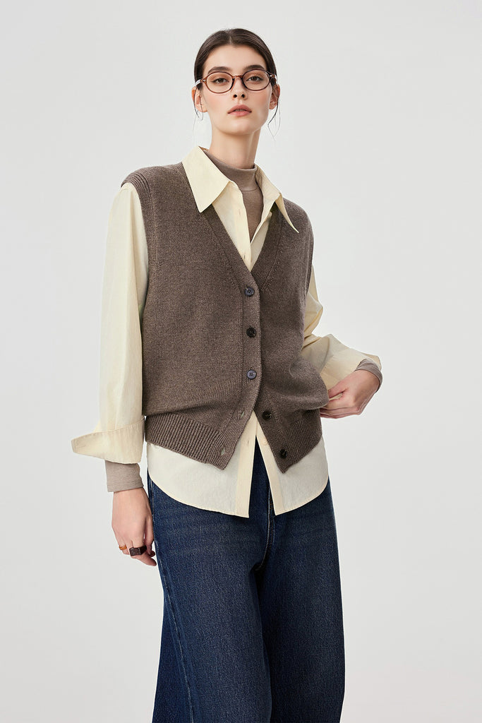 Fine-Knit Wool-Blend V-Neck Sweater Vest  Fibflx