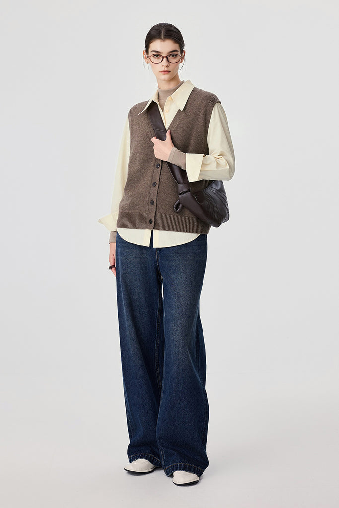 Fine-Knit Wool-Blend V-Neck Sweater Vest  Fibflx