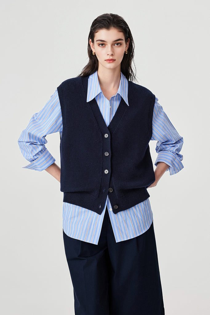 Fine-Knit Wool-Blend V-Neck Sweater Vest  Fibflx