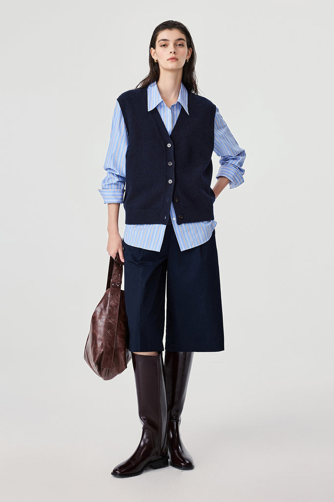 Fine-Knit Wool-Blend V-Neck Sweater Vest  Fibflx