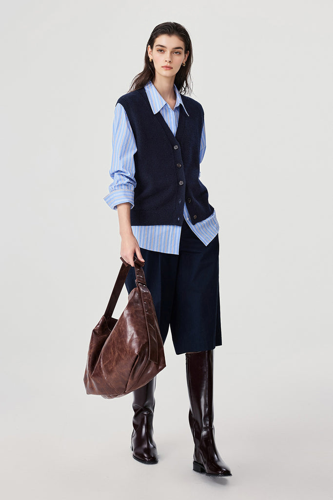 Fine-Knit Wool-Blend V-Neck Sweater Vest  Fibflx