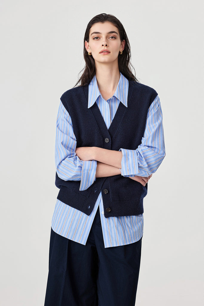 Fine-Knit Wool-Blend V-Neck Sweater Vest  Fibflx
