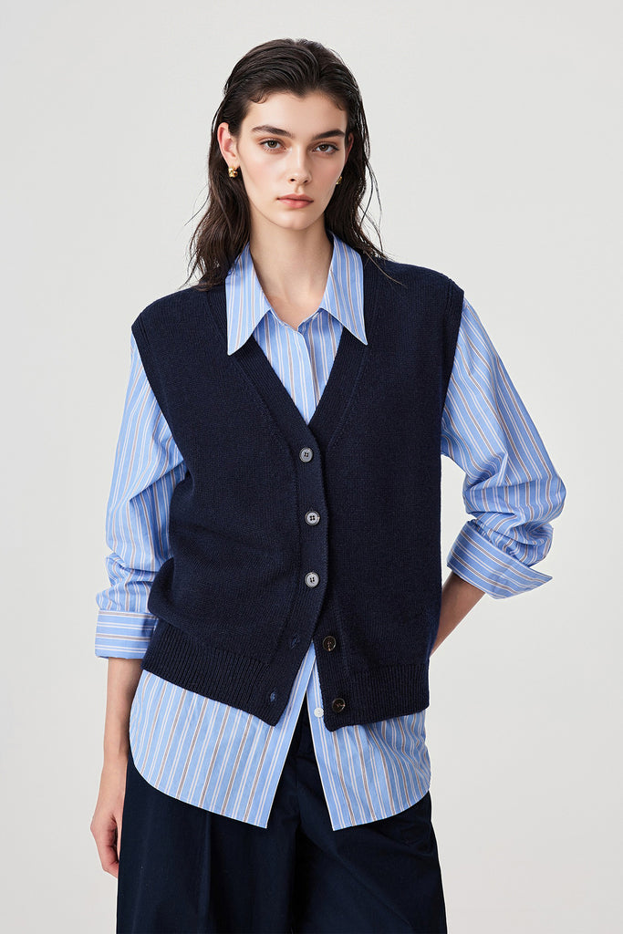 Fine-Knit Wool-Blend V-Neck Sweater Vest  Fibflx