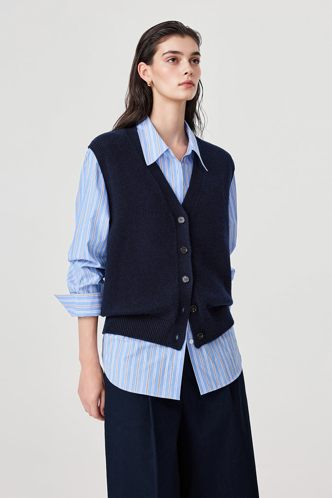 Fine-Knit Wool-Blend V-Neck Sweater Vest  Fibflx