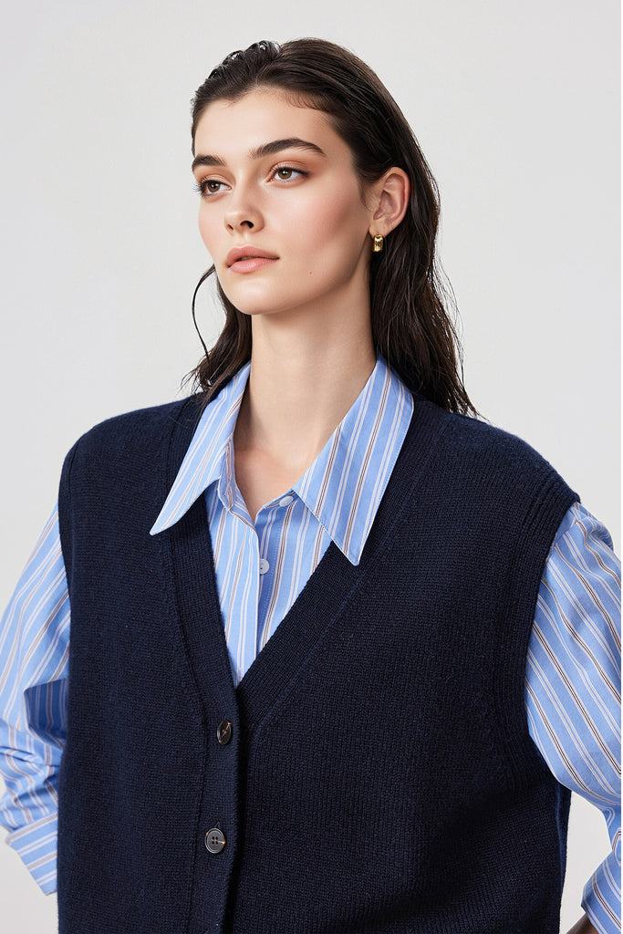 Fine-Knit Wool-Blend V-Neck Sweater Vest  Fibflx