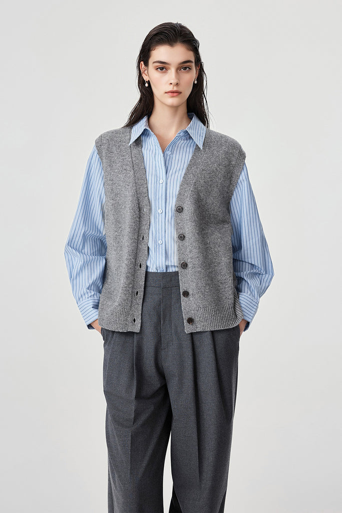 Fine-Knit Wool-Blend V-Neck Sweater Vest  Fibflx