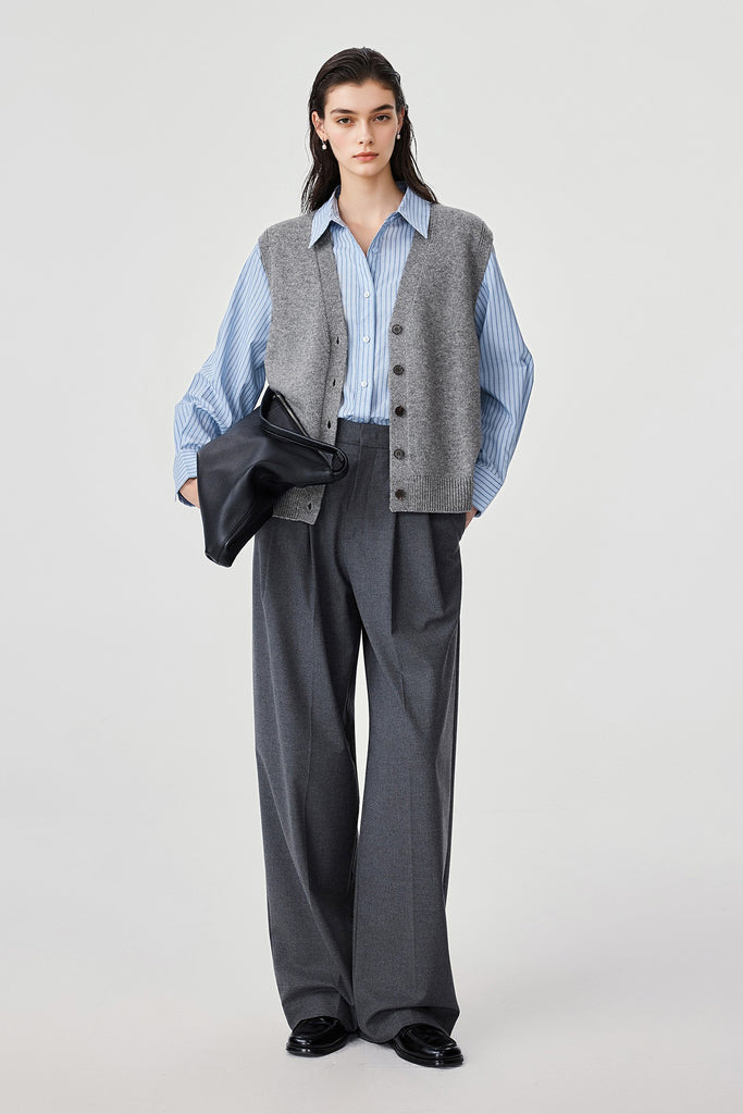 Fine-Knit Wool-Blend V-Neck Sweater Vest - Fibflx