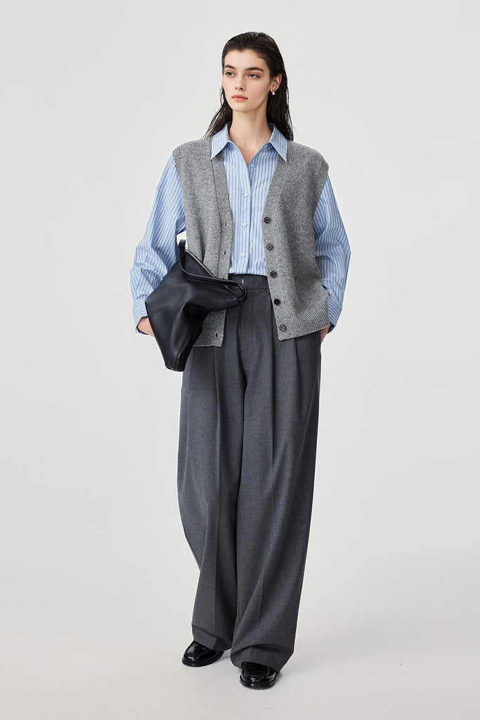 Fine-Knit Wool-Blend V-Neck Sweater Vest  Fibflx