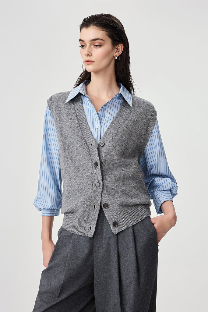 Fine-Knit Wool-Blend V-Neck Sweater Vest  Fibflx