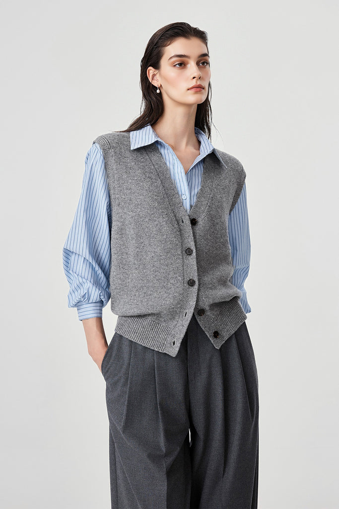 Fine-Knit Wool-Blend V-Neck Sweater Vest  Fibflx