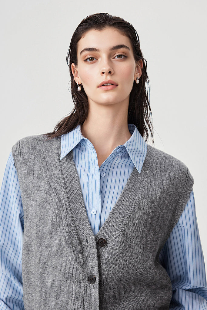 Fine-Knit Wool-Blend V-Neck Sweater Vest  Fibflx